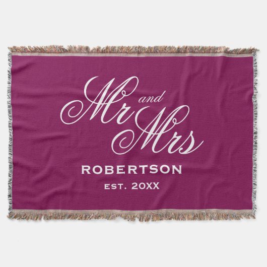 Persoonlijke Mr en Mrs achternaam chic bordeauxroo Deken (Voorkant)