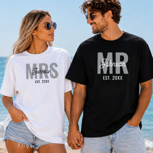 Persoonlijke Mr en Mrs bijpassende koppel trouw- T-shirt