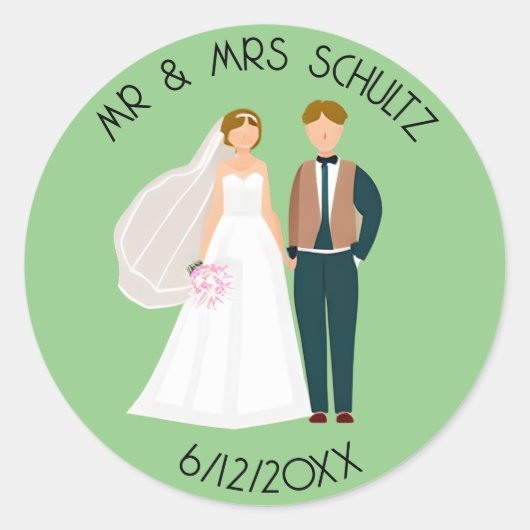 Persoonlijke Mr en Mrs Bruid en Bruidegom Ronde Sticker (Voorkant)