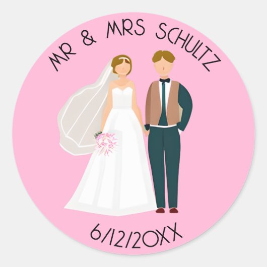 Persoonlijke Mr en Mrs Bruid en Bruidegom Ronde Sticker (Voorkant)