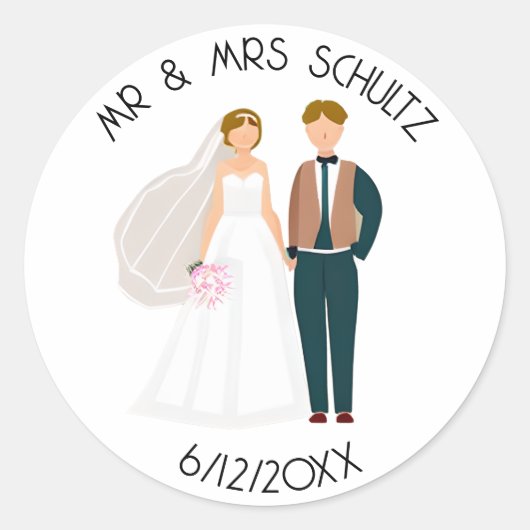 Persoonlijke Mr en Mrs Bruid en Bruidegom Ronde Sticker (Voorkant)