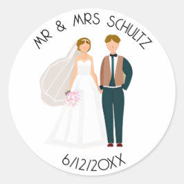Persoonlijke Mr en Mrs Bruid en Bruidegom Ronde Sticker