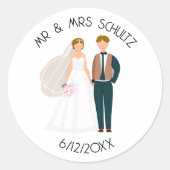 Persoonlijke Mr en Mrs Bruid en Bruidegom Teal Ronde Sticker (Voorkant)