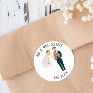 Persoonlijke Mr en Mrs Bruid en Bruidegom Teal Ronde Sticker