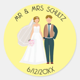 Persoonlijke Mr en Mrs Bruid en Bruidegom Teal Ronde Sticker