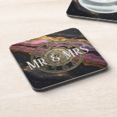 Persoonlijke Mr & Mrs Agate Roze Romantische Luxe Bier Onderzetter (Linkerzijde)