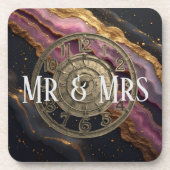 Persoonlijke Mr & Mrs Agate Roze Romantische Luxe Bier Onderzetter (Voorkant)