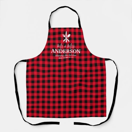 Persoonlijke Mr & Mrs Buffalo Plaid Schort (Voorkant)