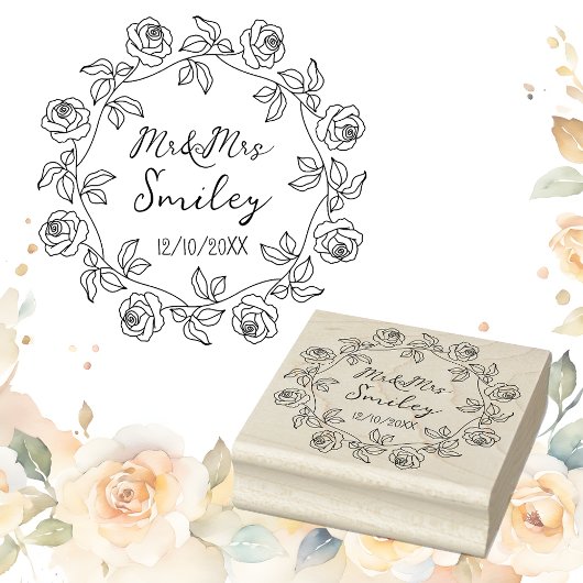Persoonlijke Mr&Mrs Huwelijk met Rozenkrans Rubberstempel