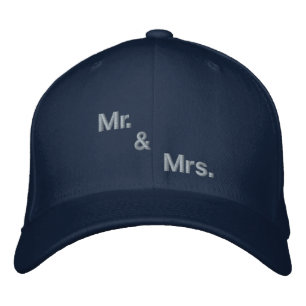 Persoonlijke Mr & Mrs Navy Flexfit Wol Romantisch Geborduurde Pet
