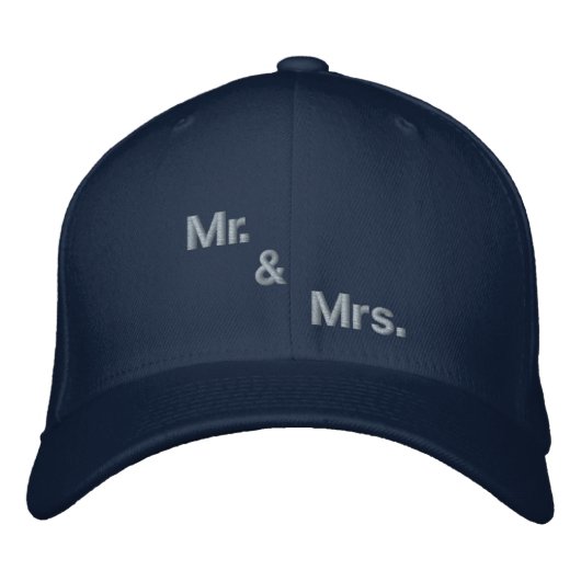Persoonlijke Mr & Mrs Navy Flexfit Wol Romantisch Geborduurde Pet (Voorkant)