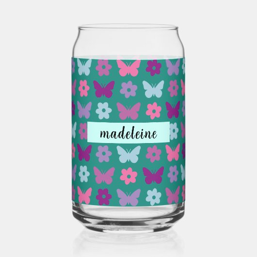 Persoonlijke multikleurige bloemen en vlinders blikvorm glas (Voorkant)