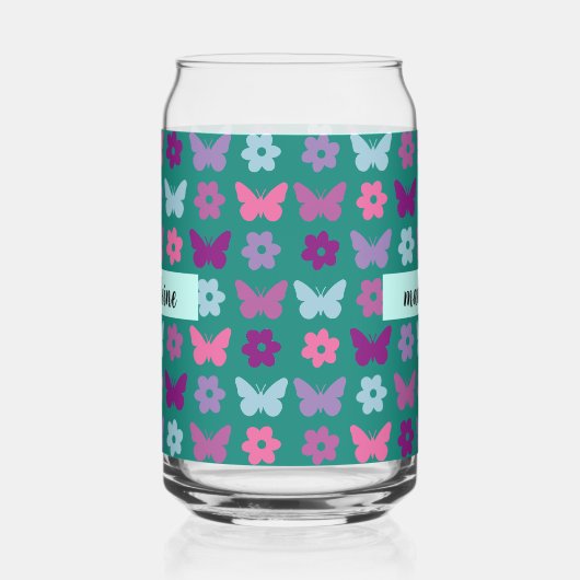 Persoonlijke multikleurige bloemen en vlinders blikvorm glas (Rechts)