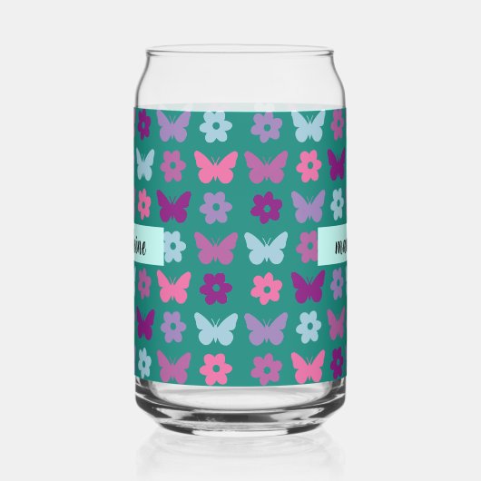 Persoonlijke multikleurige bloemen en vlinders blikvorm glas (Links)