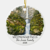 Persoonlijke Multnomah Falls-hanger, Oregon Keramisch Ornament (Voorkant)
