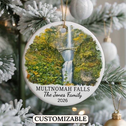 Persoonlijke Multnomah Falls-hanger, Oregon Keramisch Ornament