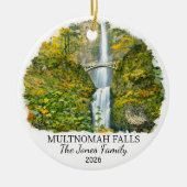 Persoonlijke Multnomah Falls-hanger, Oregon Keramisch Ornament (Voorkant)