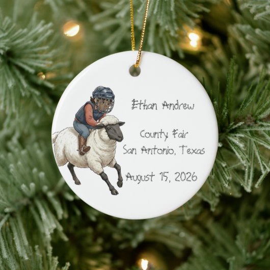 Persoonlijke Mutton Bustin Rodeo Jongen Keramisch Ornament (Boom)