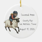 Persoonlijke Mutton Bustin Rodeo Meisjes Keramisch Ornament (Achterkant)