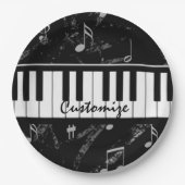 Persoonlijke muziek in zwart-wit en piano papieren bordje (Voorkant)