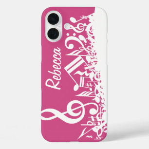 Persoonlijke Muzieknotities Hot Pink en White iPhone 16 Plus Hoesje