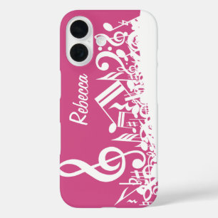 Persoonlijke Muzieknotities Hot Pink en White iPhone 16 Hoesje