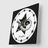Persoonlijke muzikale Star Golden Notes-wandklok Vierkante Klok (Hoek)