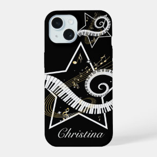 Persoonlijke muzikale ster gouden noten iPhone 15 case