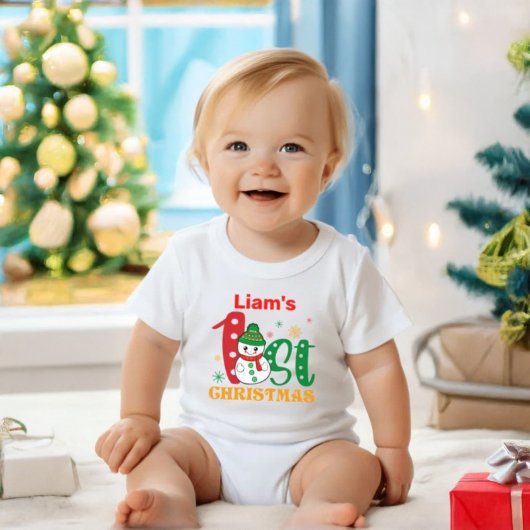 Persoonlijke naam 1e kerst outfit met sneeuwman