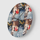 Persoonlijke naam 4 foto collage grote klok (Hoek)