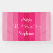 Persoonlijke naam 90th Birthday Party Pink Stripes Spandoek (Horizontaal)