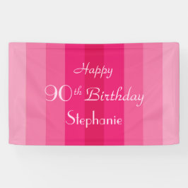 Persoonlijke naam 90th Birthday Party Pink Stripes Spandoek