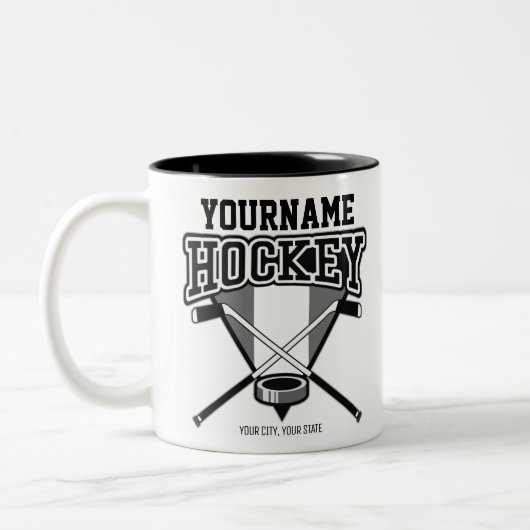 Persoonlijke NAAM Aangepaste PC-ploeg voor Hockey  Tweekleurige Koffiemok (Links)