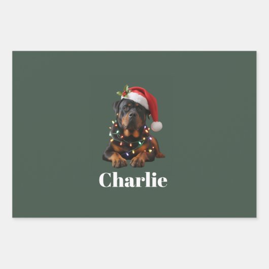 Persoonlijke naam aangepaste Rottweiler hond Kerst Inpakpapier Vel (Voorkant)
