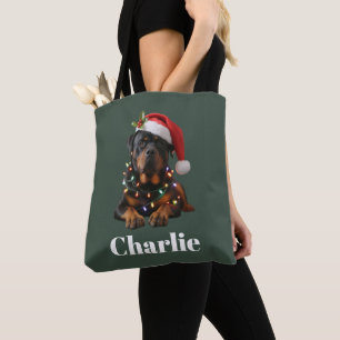 Persoonlijke naam aangepaste Rottweiler hond kerst Tote Bag
