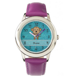 Persoonlijke naam aap turquoise glitter horloge