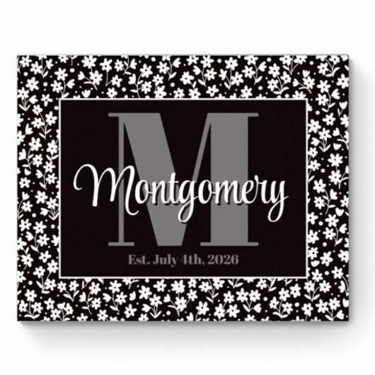 Persoonlijke naam afdrukken zwart wit bloemmotief poster