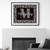 Persoonlijke naam afdrukken zwart wit bloemmotief poster