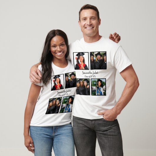 Persoonlijke naam Afstuderen 4 Foto Collage T-shirt (Unisex)