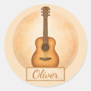 Persoonlijke naam akoestische gitaar voor muziekli ronde sticker
