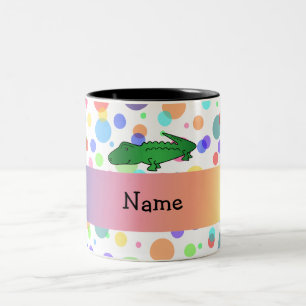 Persoonlijke naam alligator regenboogstippen tweekleurige koffiemok