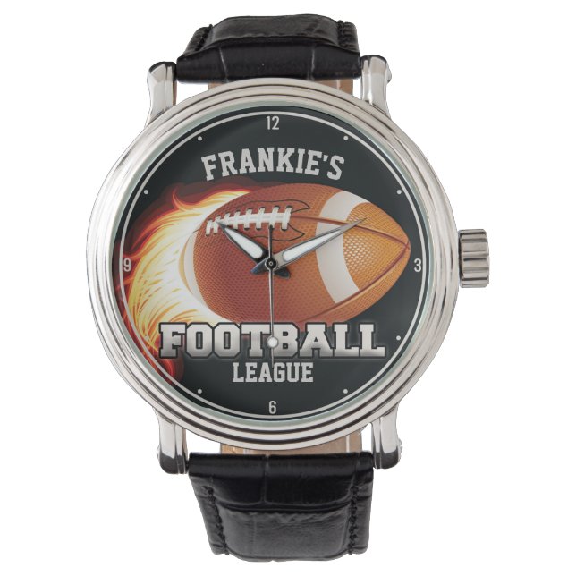 Persoonlijke NAAM American Football Flames Sports Horloge (Voorkant)