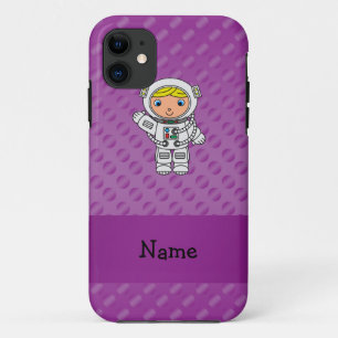 Persoonlijke naam astronaut paarse polka-punten iPhone 11 hoesje
