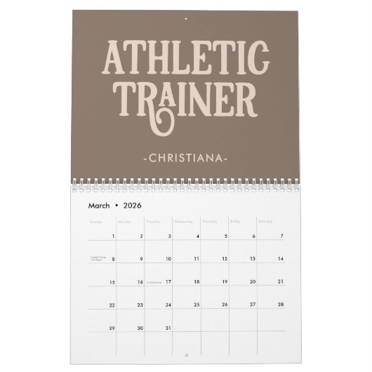 Persoonlijke naam Athletic Trainer Kalender (Mar 2026)