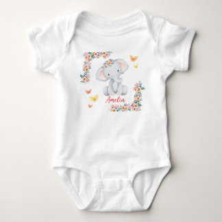 Persoonlijke naam baby bodysuit bloemenoolifant