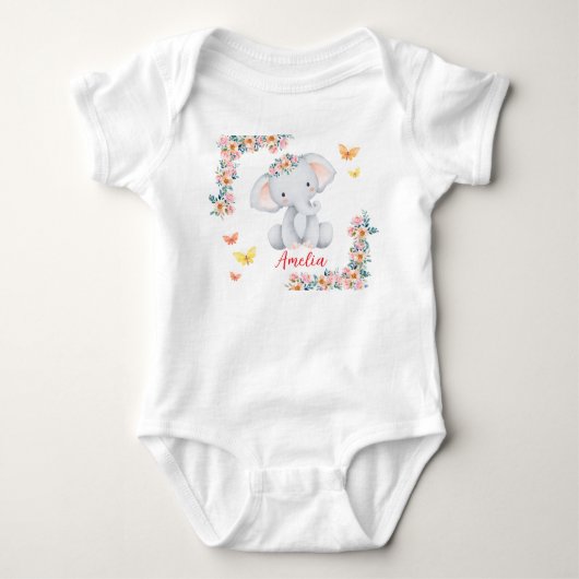 Persoonlijke naam baby bodysuit bloemenoolifant (Voorkant)