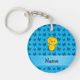 Persoonlijke naam baby chick blue butterflies sleutelhanger