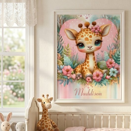 Persoonlijke naam baby-giraffe-kinderkamer poster