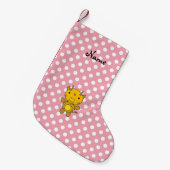 Persoonlijke naam baby giraffe roze polka-punten kleine kerstsok (Voorkant (Hangend))