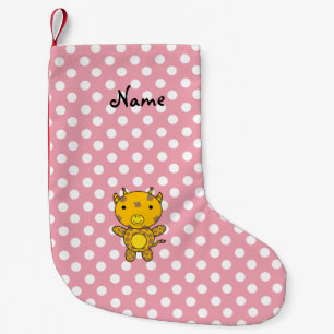 Persoonlijke naam baby giraffe roze polka-punten kleine kerstsok